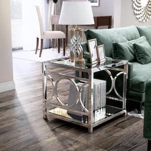 Innedia 23.5 in. Chrome Square Glass End Table