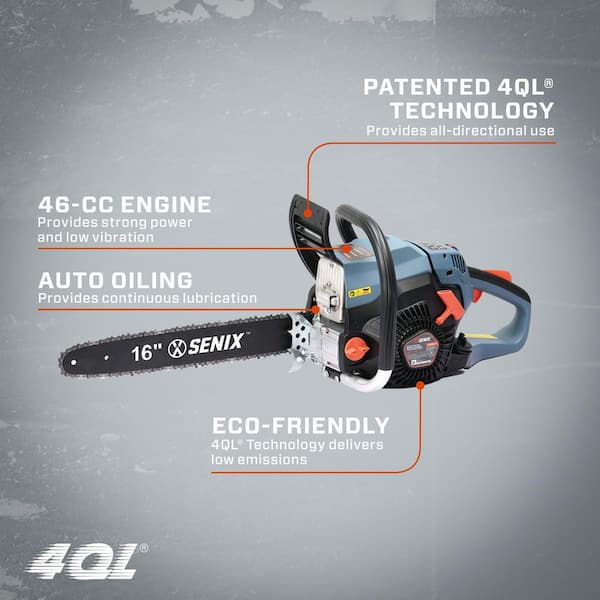 Senix 4QL 46cc 4-Cycle 16 in. Gas Chainsaw CS4QL-L3-1 - The Home Depot