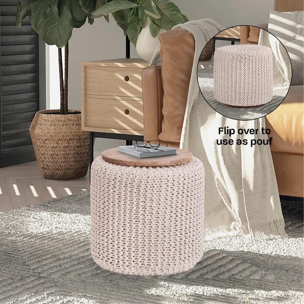 Loft Lyfe Marguerite Ivory Cotton Yarn 3-in-1 Pouf/Ottoman/End Table  LPF411-21IV-HD - The Home Depot