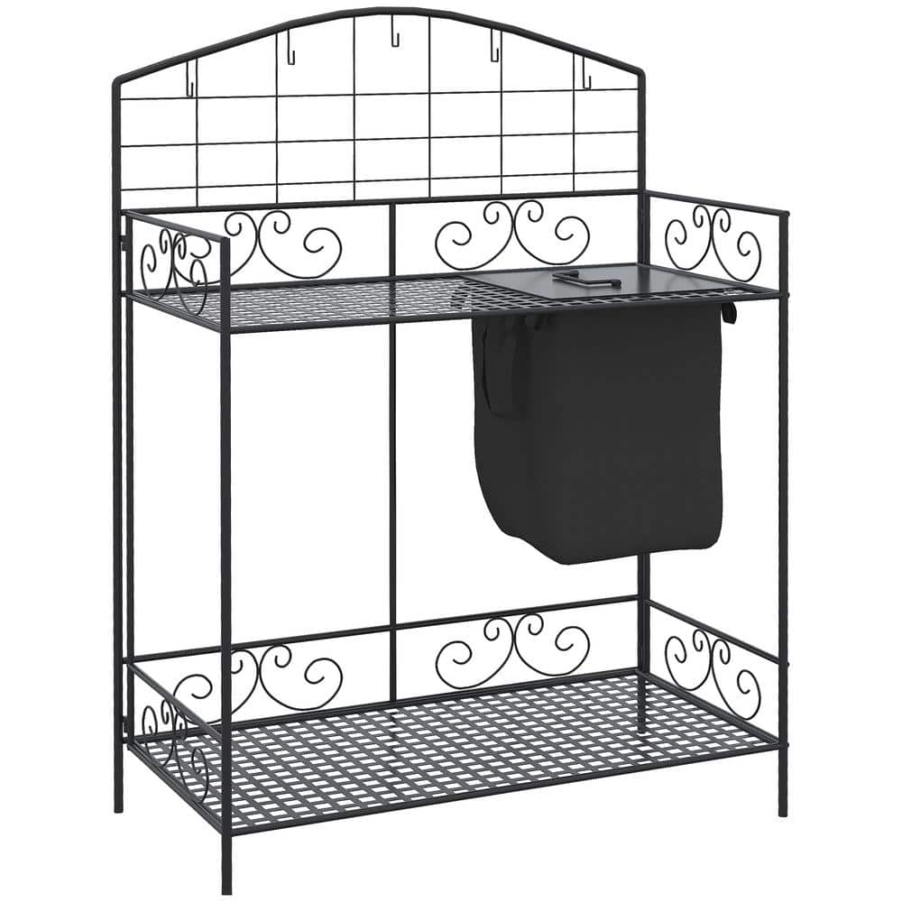 47.30 in. Black Metal Garden Trellies, Folding Work Bench with Large Build-in Bag, 5-Hanging Hooks, Storage Shelf price history on PriceWatchPro