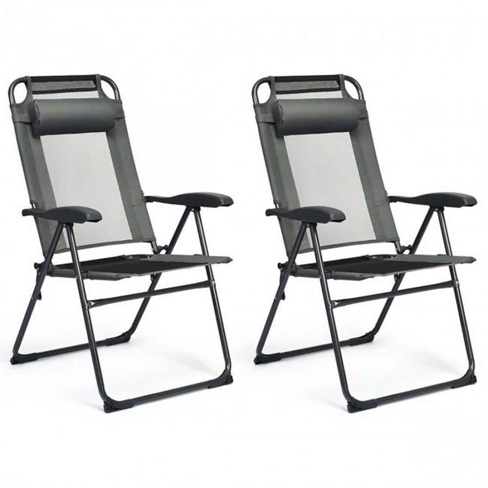 Folding Outdoor Patio Sling Camping Deck Recliner Chairs in Gray with 7-Level Adjustable Backrest (Set of 2) price history on PriceWatchPro