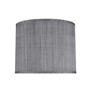14 in. x 11 in. Grey and Black and Striped Pattern Hardback Drum/Cylinder Lamp Shade