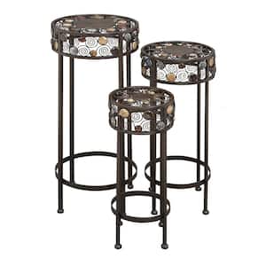 27 in. and 24 in. and 20 in. Round Indoor or Outdoor Matte Black Iron Finish Traditional Design Plant Stand (3-Pack)