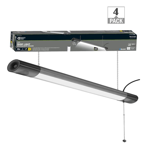 Commercial Electric 42 in. 64-Watt Equivalent Integrated LED Black Brushed Nickel Strip Light Fixture Bluetooth Speakers 4000K (4-Pack)