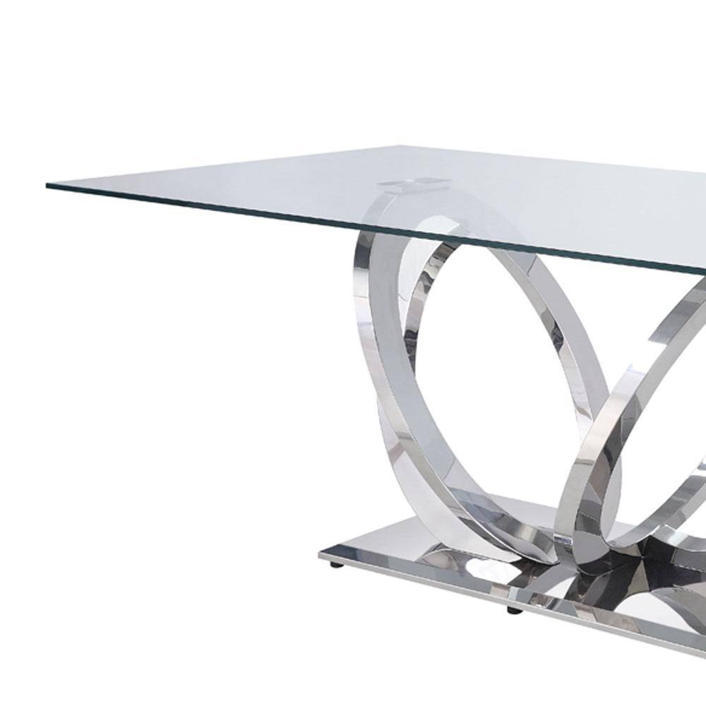 Finley Rectangular Clear Glass Dining Table with Mirrored Silver Base