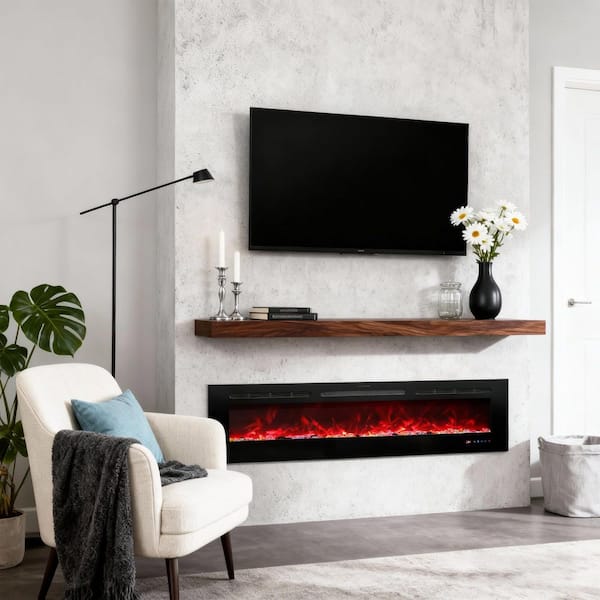 72 in. Wall Mounted Standing Electric Heater Electric Fireplace in Black