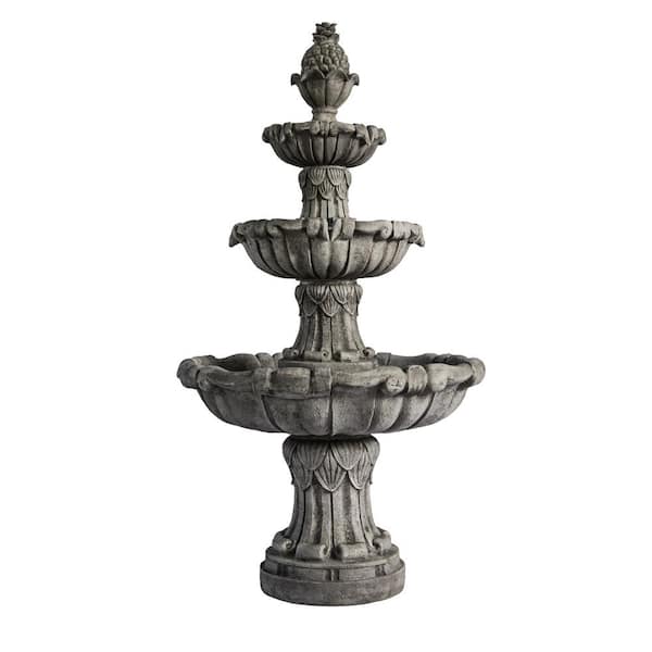 XBRAND 58.3 in. Leaf Classic Bird bath Water Fountain, Outdoor Garden, With Pump, White Resin