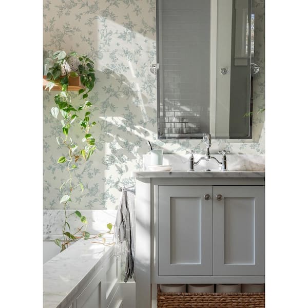 Nightingale Seafoam Floral Trail Matte Pre-pasted Paper Wallpaper