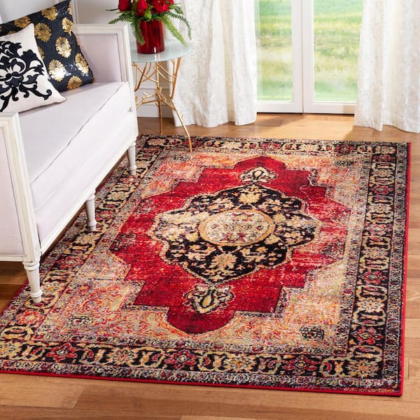 Vintage Hamadan Red/Multi 5 ft. x 5 ft. Square Medallion Border Area Rug