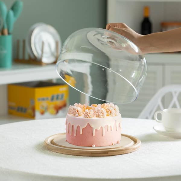 Basicwise Brown Round Glass Dome Dessert Tray Set 2-in-1 Cake
