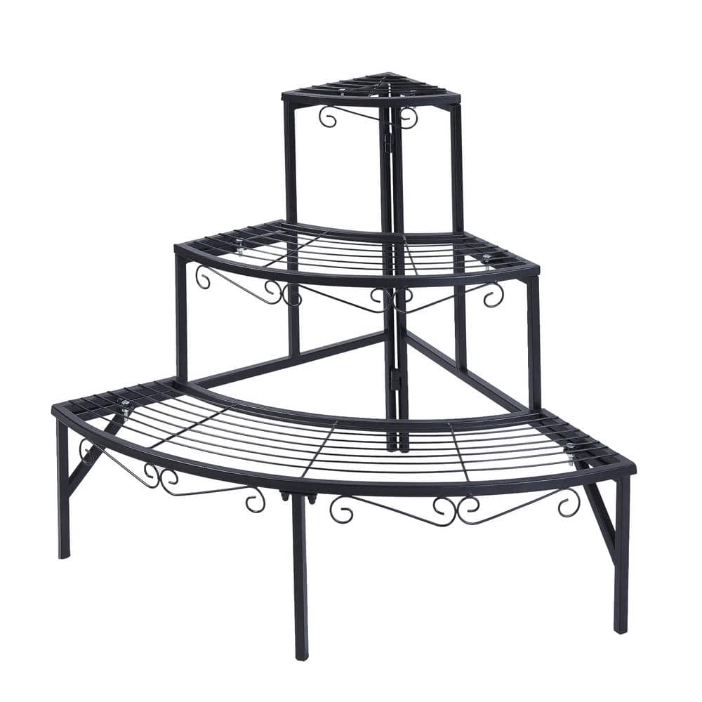 23 in. Metal Corner Plant Stand Indoor 3-Tier Ladder Plant Shelves Garden F