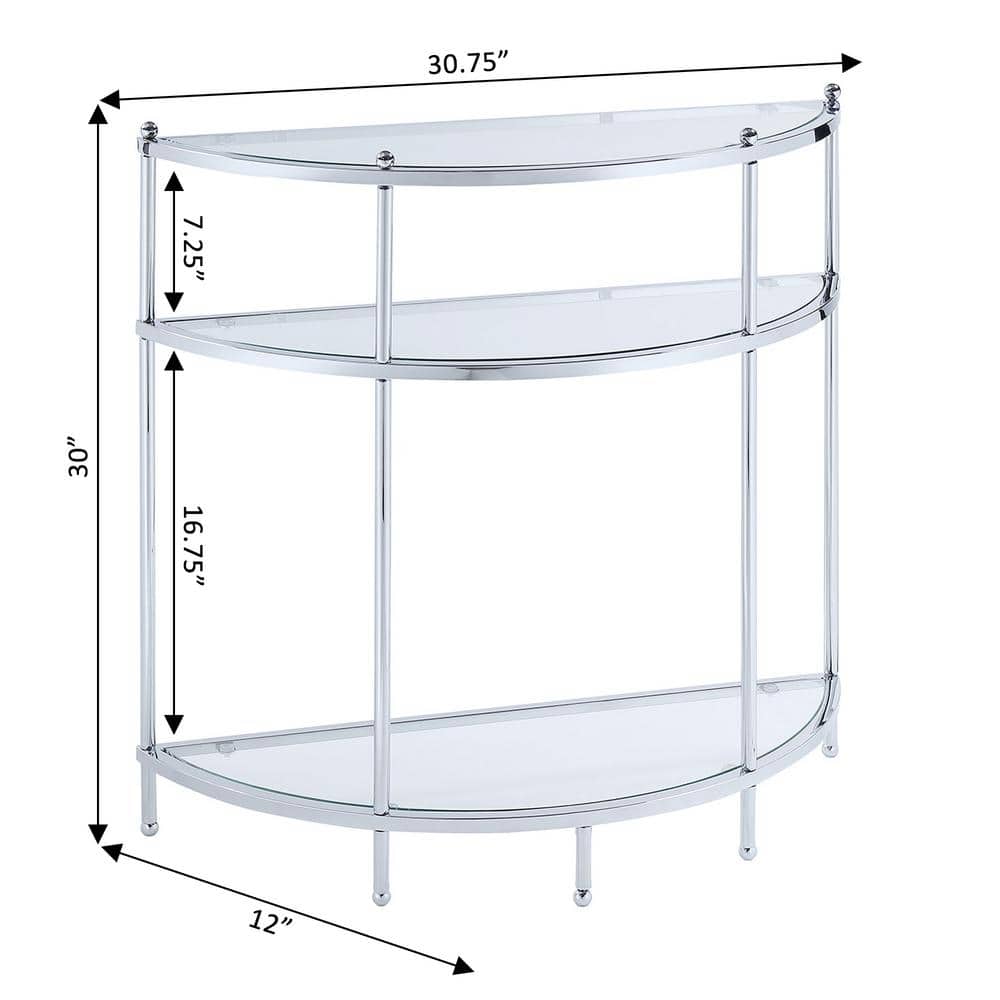 Chrome Demilune 3-Tier Glass Display Entryway Table