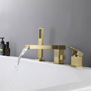 2-Handle Deck Mount Roman Tub Filler Faucet in Brushed Gold
