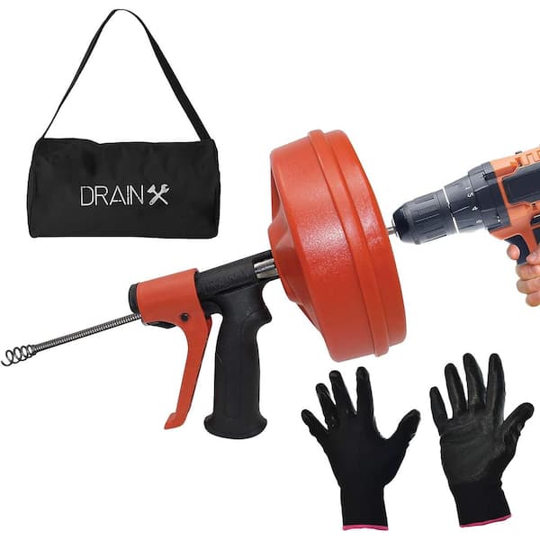 Unbranded SPINFEED 25 ft. Drum Auger Drain Snake, Auto Extend and Retract, with Work Gloves and Carrying Bag