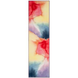 Paint Brush Fuchsia/Yellow 2 ft. x 6 ft. Machine Washable Solid Color Abstract Runner Rug