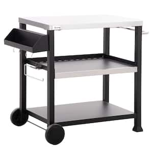 32" x 20.5" Three-Shelf Outdoor Grill Cart with Stainless Steel Tabletop, Side Handle, Multifunctional Pizza Oven Stand