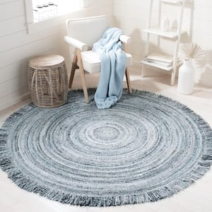 Braided Gray/Blue 5 ft. x 5 ft. Round Striped Area Rug