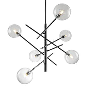 Tubuladura 6-Light Black Sputnik Chandelier Mid Century Industrial Adjustable Linear Pendant for Kitchen Dining Room