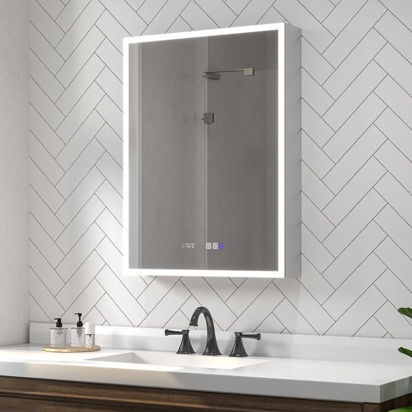 Gleamr 24 in. W x 32 in. H Rectangular Aluminum Medicine Cabinet with Mirror