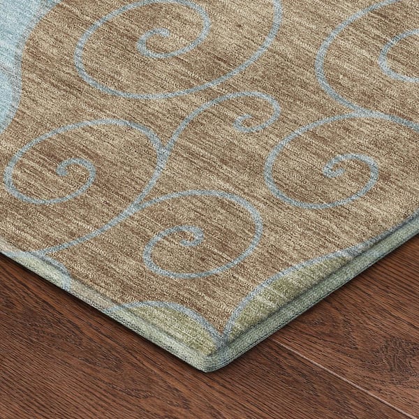 Mayfield Premium Machine Washable Abstract AMF2464 Teal 2 ft. x 7 ft. Runner Rug