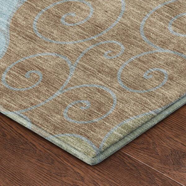 Mayfield Premium Machine Washable Abstract AMF2464 Teal 5 ft. x 7 ft. 6 in. Area Rug