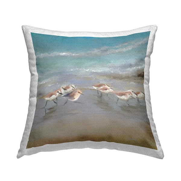 Stupell Industries Coastal Sandpipers Shore Wildlife Multi-Color Square Outdoor Throw Pillow