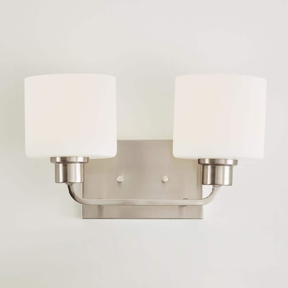 Brushed Nickel 2-Light Wall/Bath Vanity with Etched Glass Shades