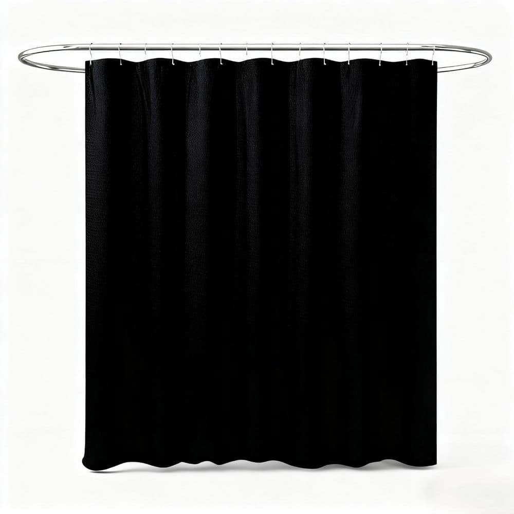 72 in. W x 72 in. L Heavyweight Polyester Waffle Weave Fabric Shower Curtain with 12 Plastic Hooks in Black price history on PriceWatchPro