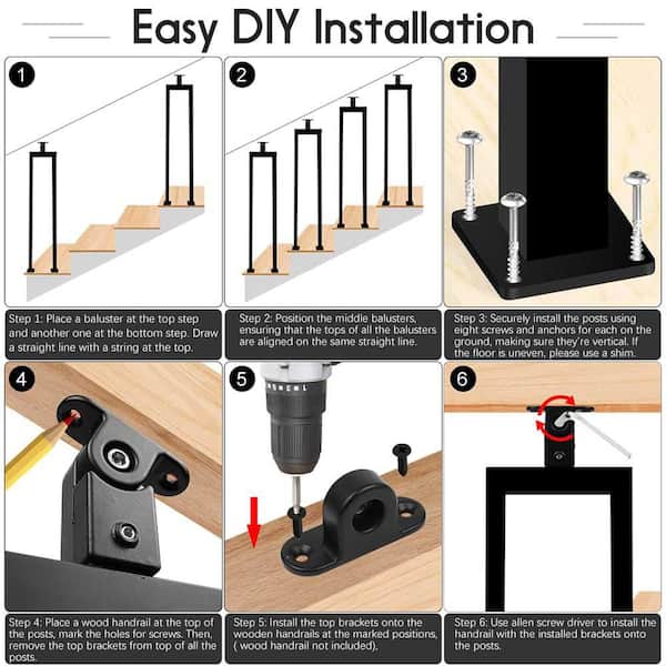 Black Stair Baluster Posts - Square Metal Railing Spindles, Banister - View #2