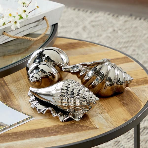 Litton Lane Silver Ceramic Shell Shell Sculpture (Set of 3)
