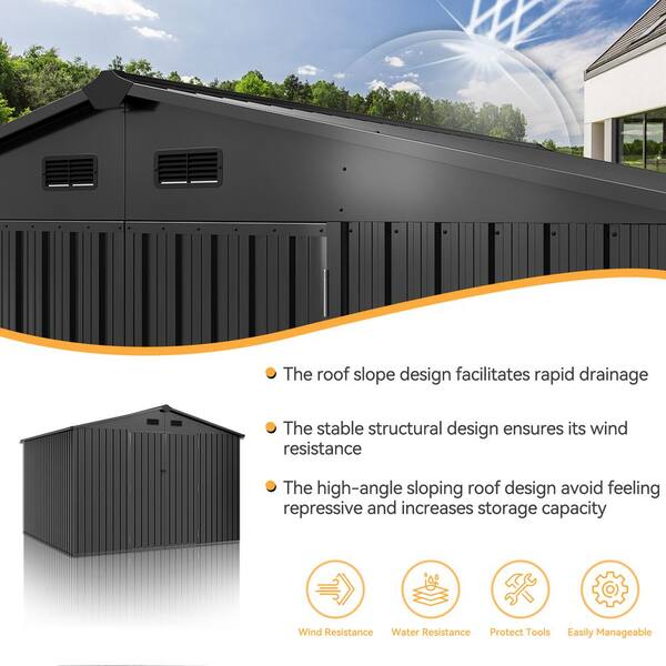 Sizzim 8 ft. W x 10 ft. D Outdoor Storage Metal Shed with Double