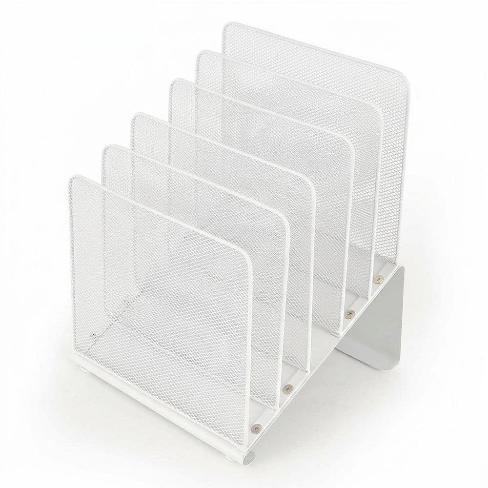 White 9 in. x 11.8 in. Metal Desk Organizers with 5-Section Vertical ...