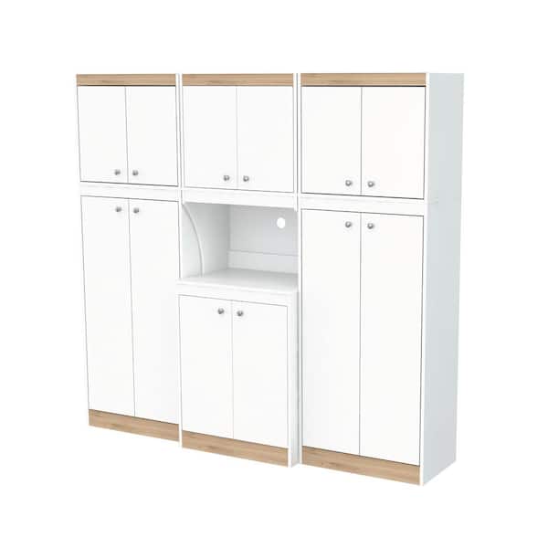 Inval 70.86 in. W x 66.93 in. H x 14.49 in. D Kitchen Storage Utility Cabinet in White and Vienes Oak (3-Piece)