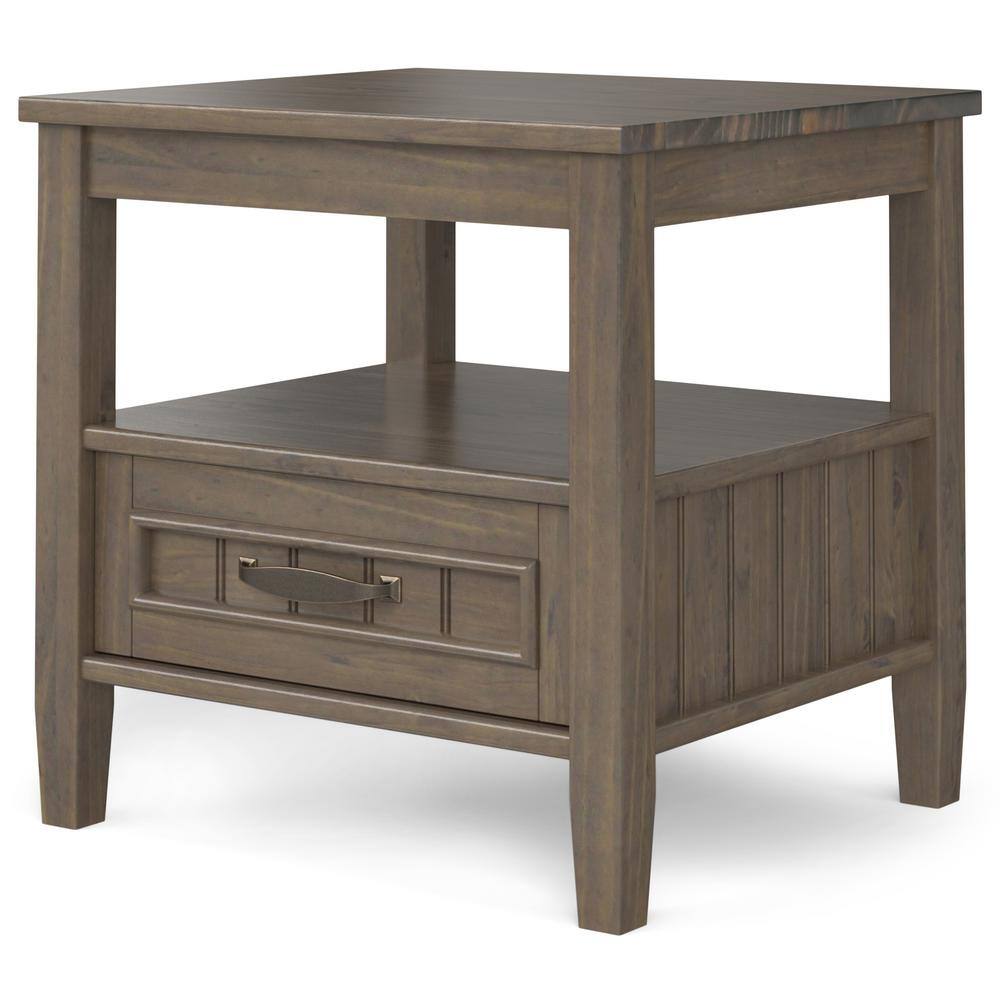 Smoky Brown Solid Wood Rectangular End Table with Drawer
