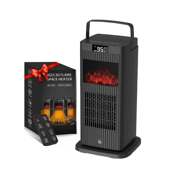 14 in. H 1500-Watt Ceramic Electric Space Heater Oscillating Convection Heater with Infrared Sensor and 3D Flame Effect