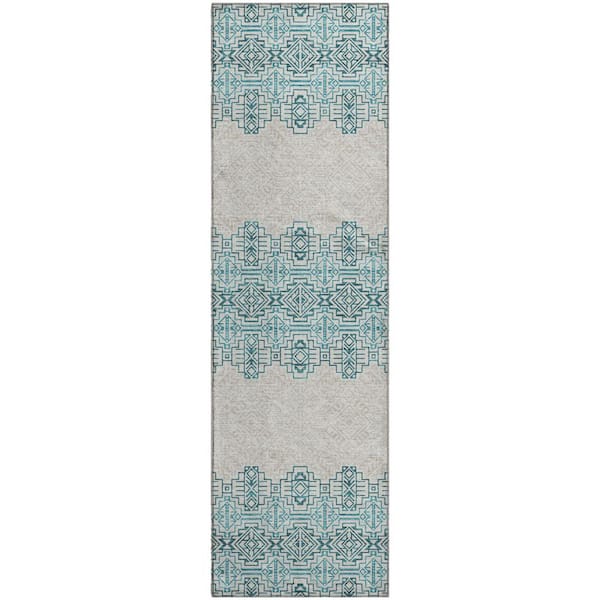 Addison Rugs Mayfield Premium Machine Washable Abstract AMF970 Teal 2 ft. 3 in. x 7 ft. 6 in. Runner Rug