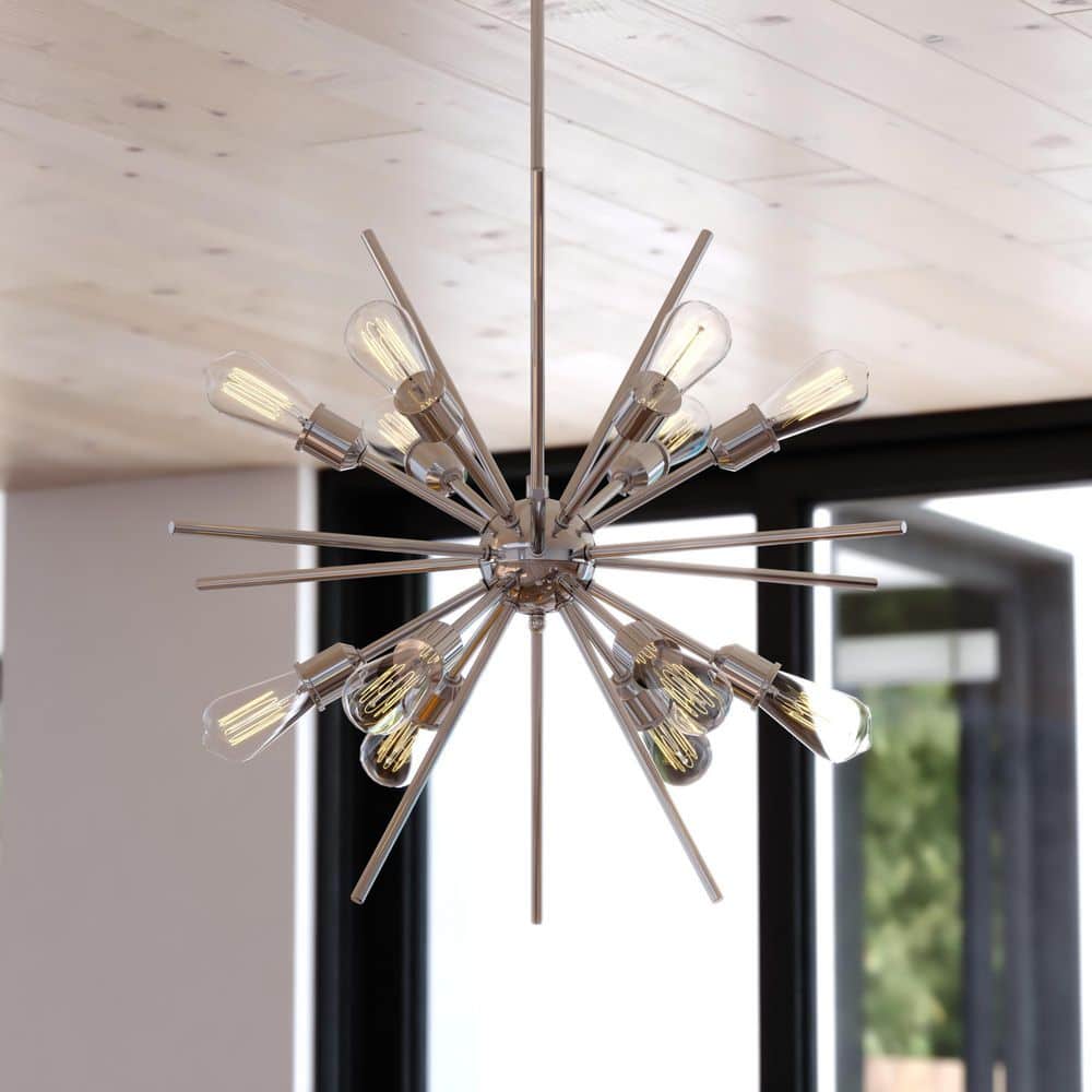 Estelle 12-Light 27.5 in. Wide Polished Nickel Mid-Century Modern Sputnik Pendant Light, Dining Table Ceiling Fixture price history on PriceWatchPro