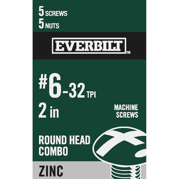 Everbilt #6-32 x 2 in. Zinc Plated Combo Round Head Machine Screw (5-Pack)