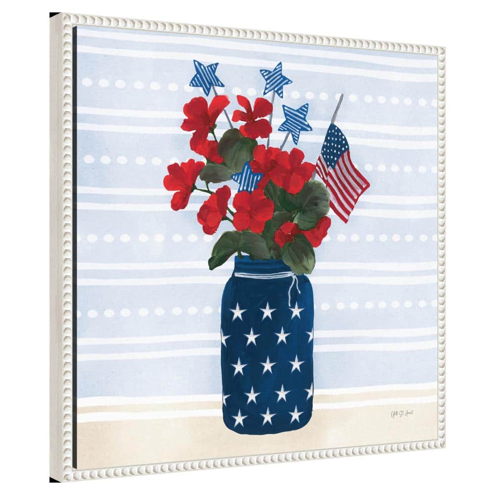 Patriotic Red Flowers in Blue Star Vase Canvas Print