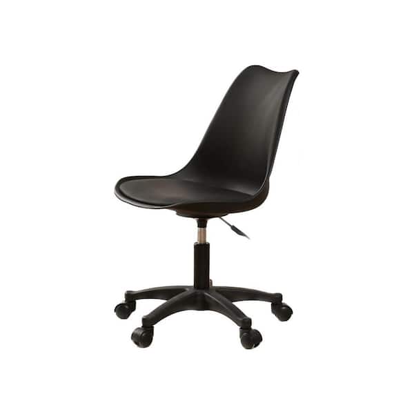 Modern Polypropylene (Plastic) Ergonomic Swivel Task Chair in Black with Adjustable Height, 5 Wheels