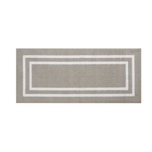 Nautica Double Line Light Gray/White 2 ft. x 5 ft. Tufted Border Polypropylene Runner Rug