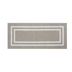 Tufted Light Grey and White 2 ft. 2 in. x 5 ft. Double Line Border Runner Rug