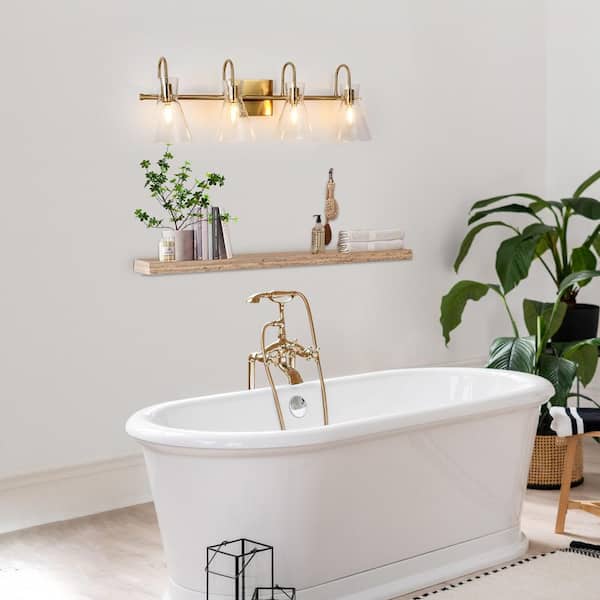 LNC Modern Brass Gold Bathroom Vanity Light 4-Light Indoor Linear Wall  Sconce with Frosted Glass Globes with Pearly Radiance ZZ2UYJHD14081R7 - The  Home Depot