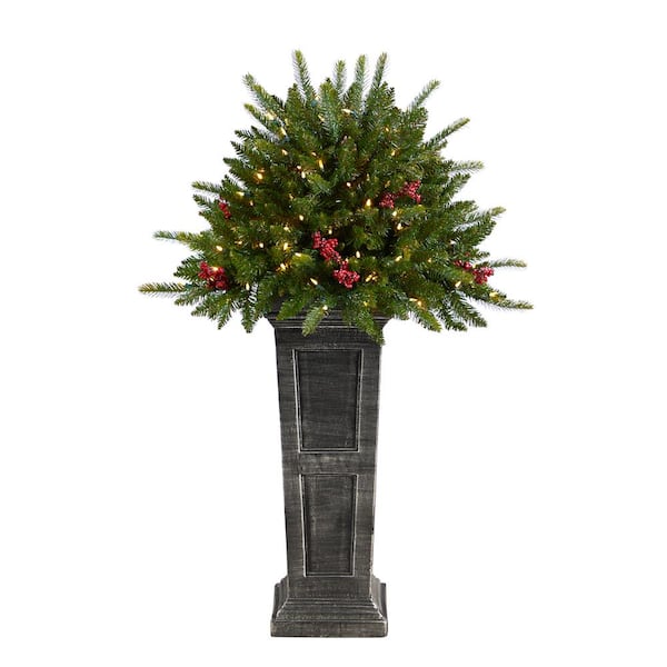 Nearly Natural 4 ft. Holiday Artificial Christmas Plant Pre-Lit and Glittered on Pedestal with 150 Multicolored LED lights