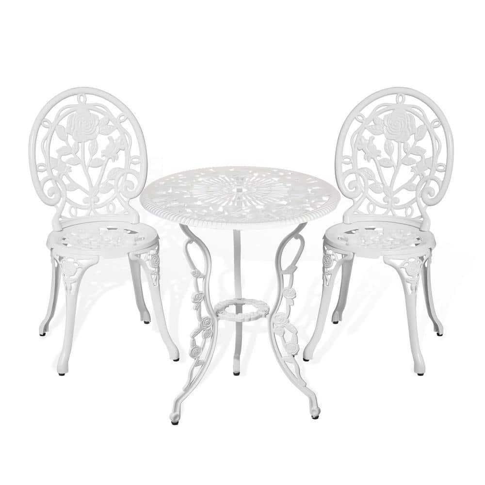 Rose White 3-Piece Aluminum Outdoor Bistro Set, Outdoor Patio Table and Chairs price history on PriceWatchPro
