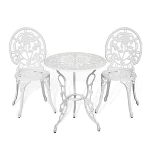 Rose White 3-Piece Aluminum Outdoor Bistro Set, Outdoor Patio Table and Chairs
