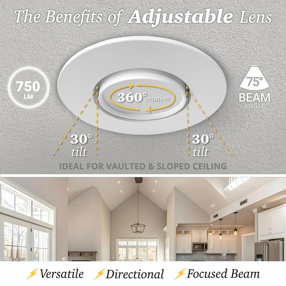 White Aluminum 4 Inch LED Recessed Gimbal Downlight, 6 Pack