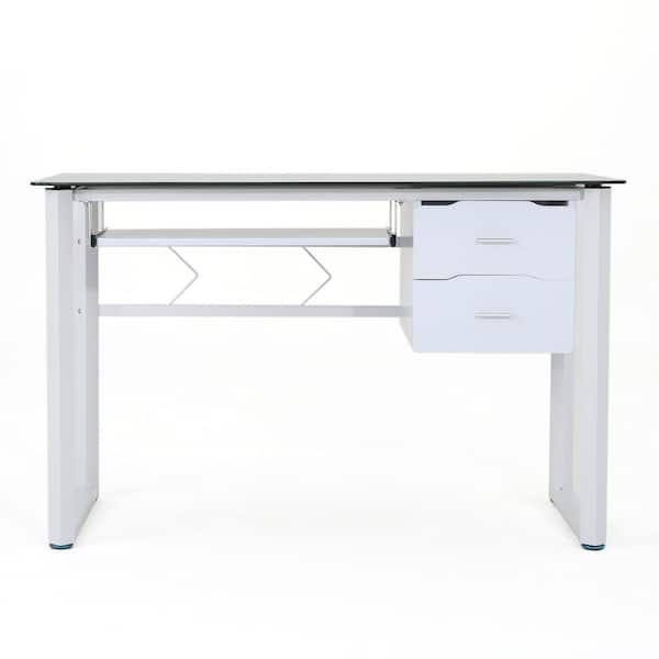 Noble House 48 in. Rectangular White 2 Drawer Computer Desk with Keyboard Tray