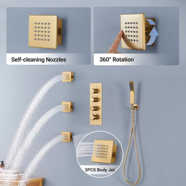 CASAINC Luxury Thermostatic 3-Spray Patterns 20 in. Ceiling
