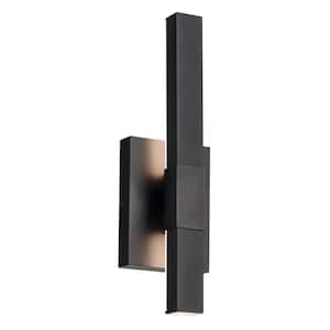 Nocar 16 in. 1-Light Textured Black Modern Outdoor Hardwired Wall Lantern Sconce with Integrated LED (1-Pack)
